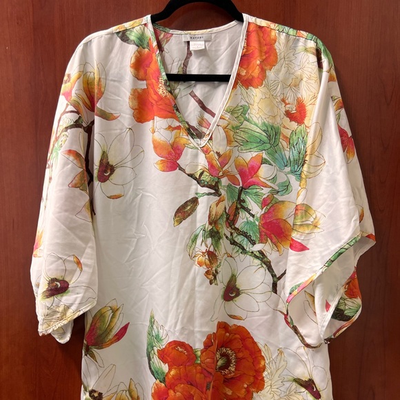 Natori Kaftan Size Small small Floral Peonies Print Side Slits Side Pockets AC - Picture 8 of 12